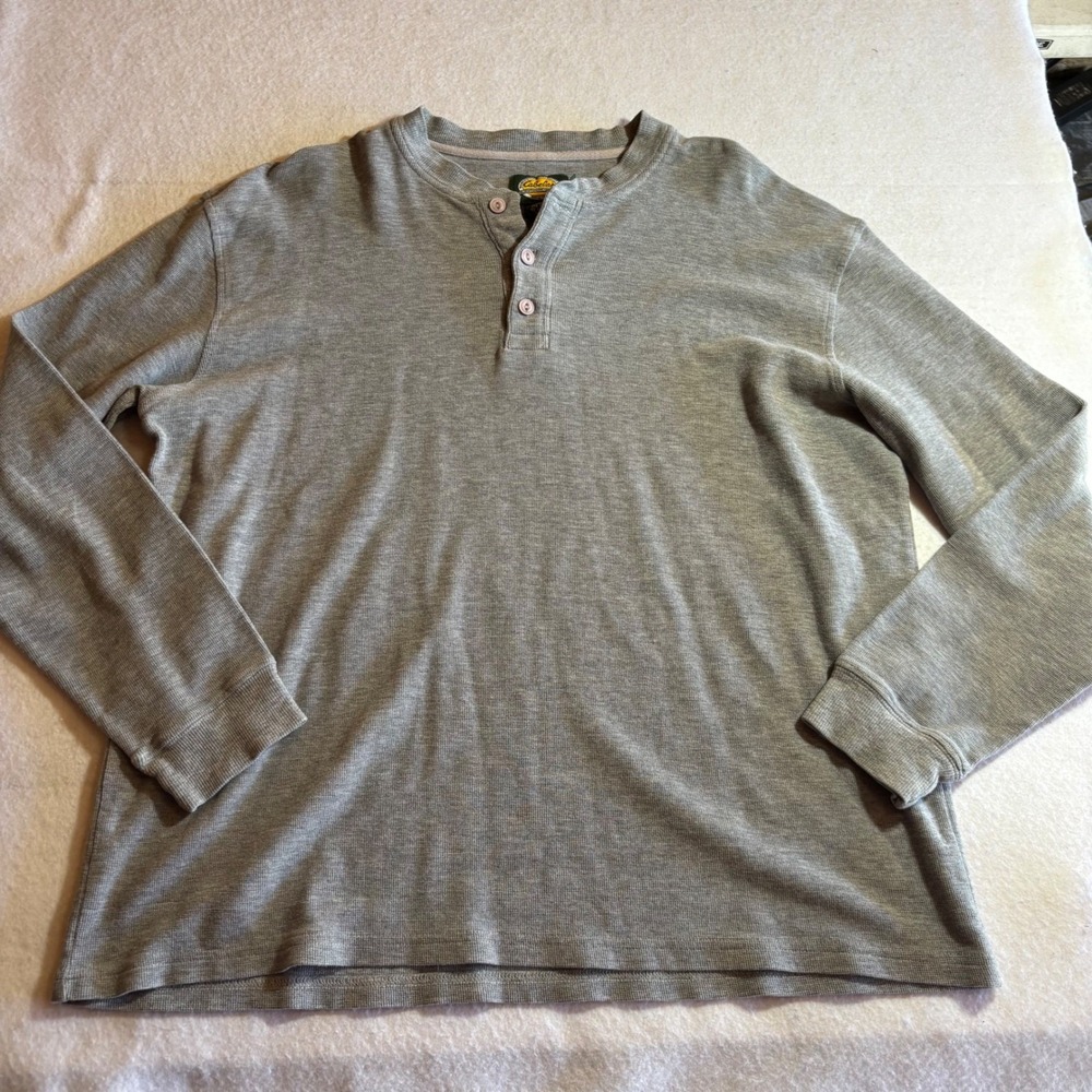Cabela's Mens‎ Henley Shirt Gray Long Sleeve Button Up Thermal Outdoor XL